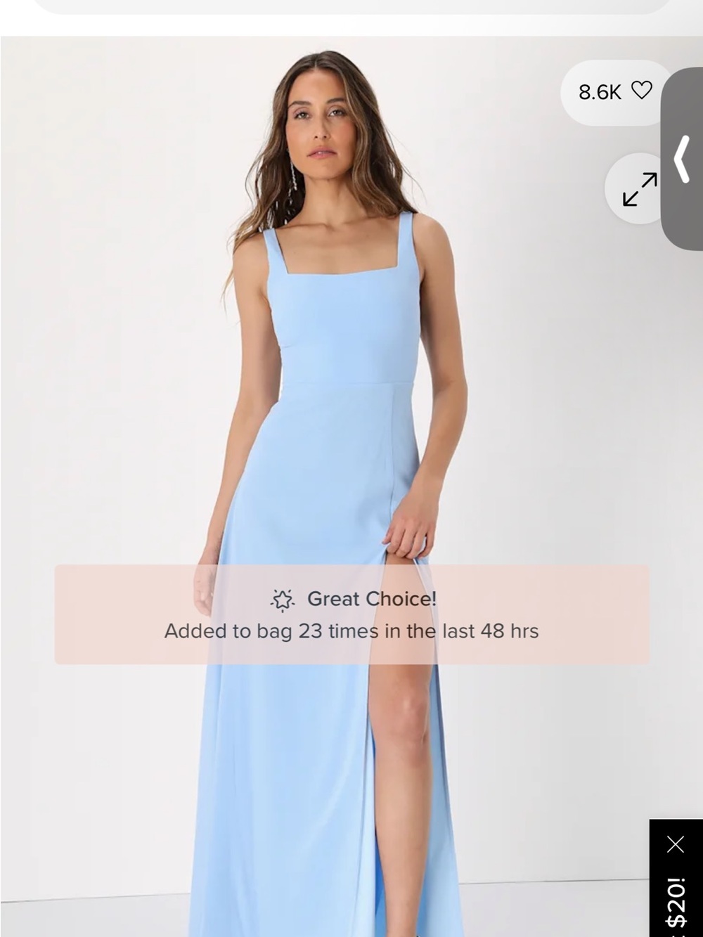 Lulu's Light Blue Square-Neck Maxi Dress with Thigh Slit